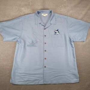 Hook & Tackle Mens XL Marlin Fishing Boat Embroidered Camp Shirt Short Sleeve